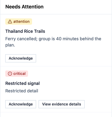 Office development build: Thailand Rice Trails ferry cancelled, 40 minutes behind plan, in Needs Attention